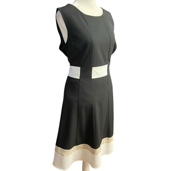 Calvin Klein Fit & Flare Colorblock Sleeveless Dress Size 12 Black White Tan - Picture 7 of 10
